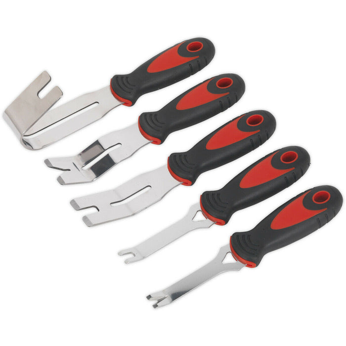 5 PIECE Door Panel & Trim Clip Removal Tool Set - U and V Profile Tips - Stubby Loops