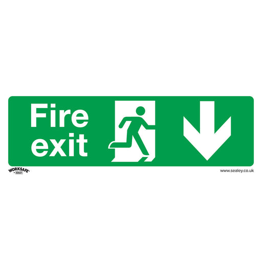1x FIRE EXIT (DOWN) Health & Safety Sign - Self Adhesive 300 x 100mm Sticker Loops