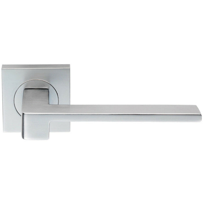 PAIR Flat Squared Bar Handle on Square Rose Concealed Fix Satin Chrome Loops