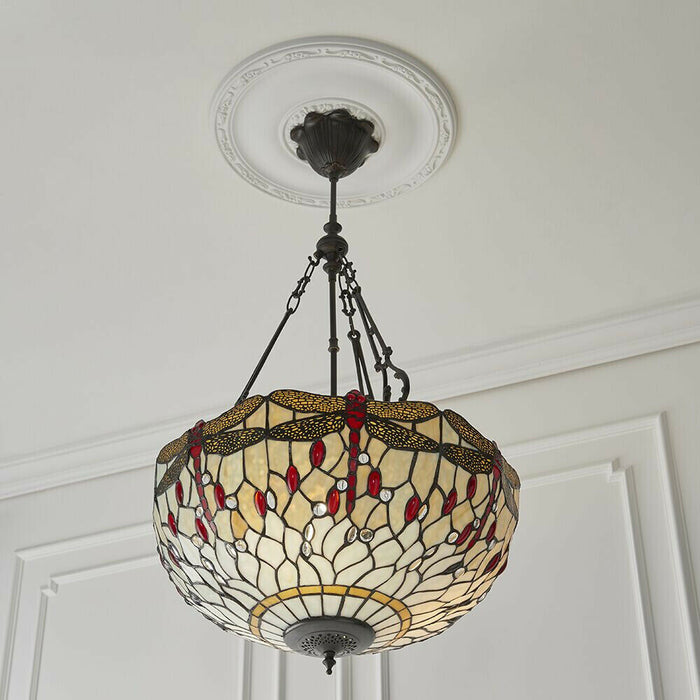 Tiffany Glass Hanging Ceiling Pendant Light Bronze & Dragonfly Lamp Shade i00102 Loops