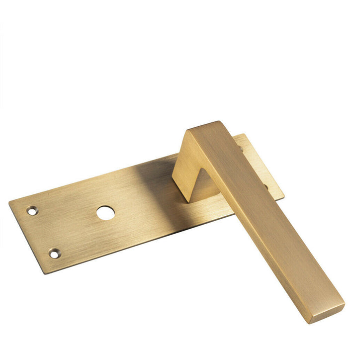 Door Handle & Bathroom Lock Pack Antique Brass Square Lever Turn Backplate Loops