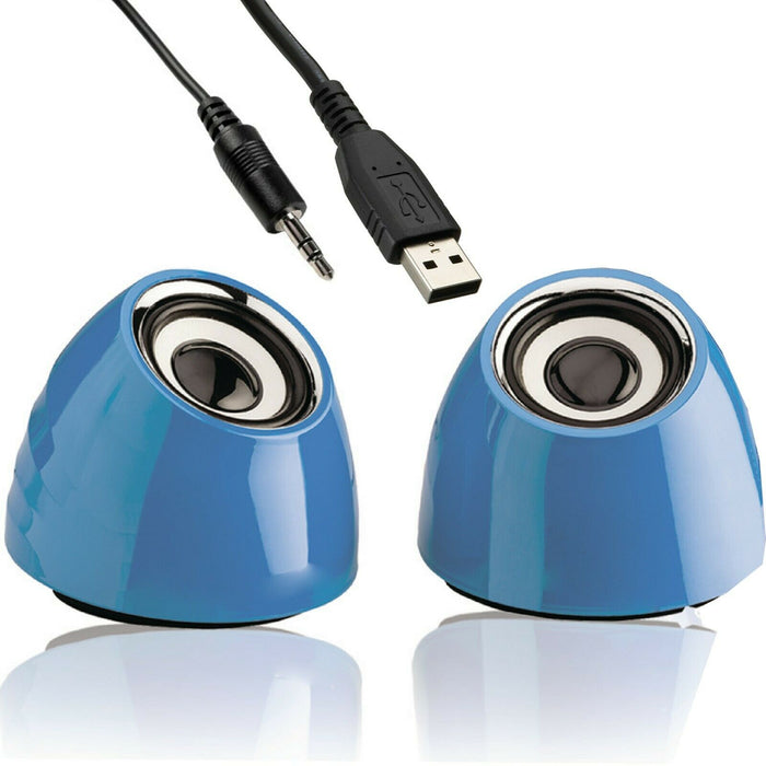 Blue 6W Portable Laptop PC Tablet Speaker Kit USB AUX 2.0 Stereo Active Sound