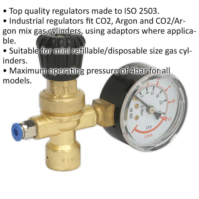 MIG Gas Regulator for Disposable Cylinders - 4bar Max. Pressure - Pressure Gauge Loops