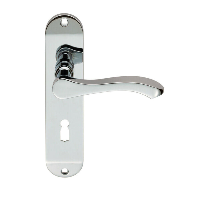 4x PAIR Scroll Lever Door Handle on Lock Backplate 180 x 40mm Polished Chrome Loops