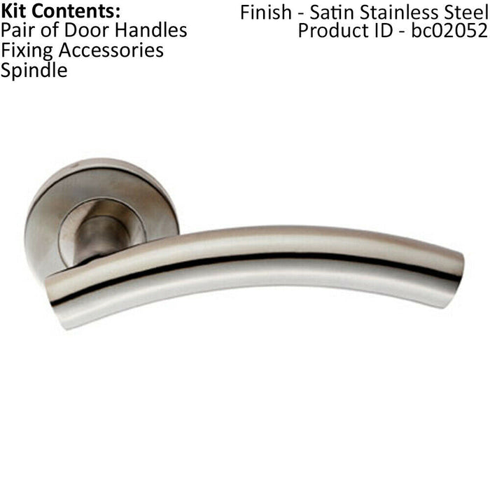 PAIR Arched Round Bar Handle on Round Rose Concealed Fix Satin Steel Loops