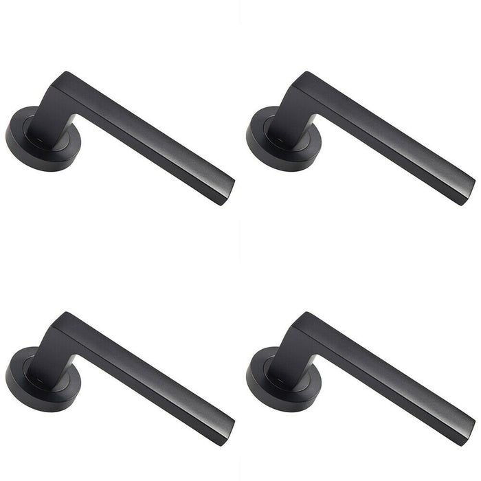 4x PAIR Straight Square Handle on Round Rose Concealed Fix Matt Black Finish Loops