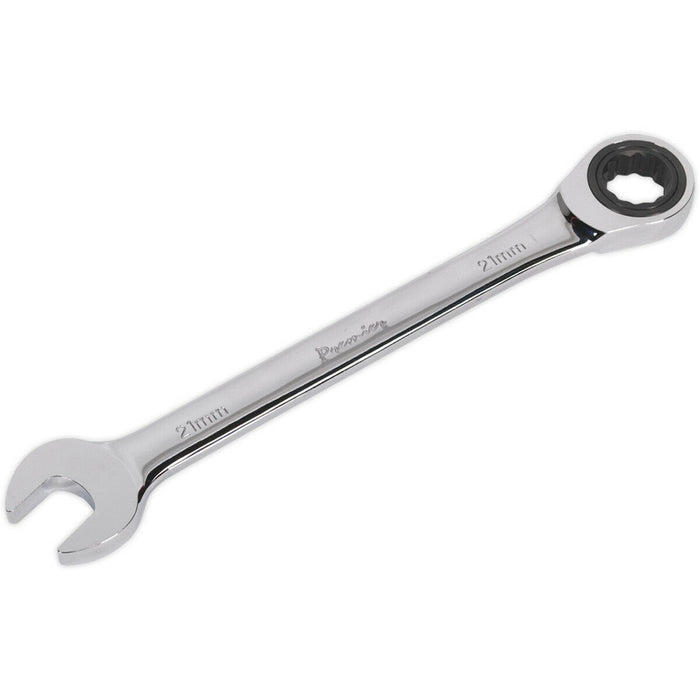 21mm Ratchet Combination Spanner - Chrome Vanadium Steel - 72 Tooth Ratchet Ring Loops