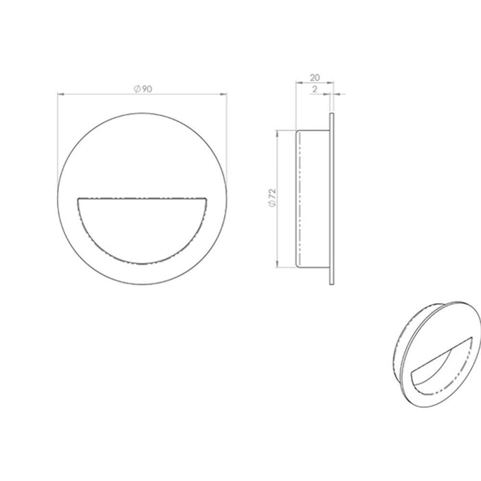 Circular Low Profile Recessed Flush Pull 90mm Diameter Satin Stainless Steel Loops