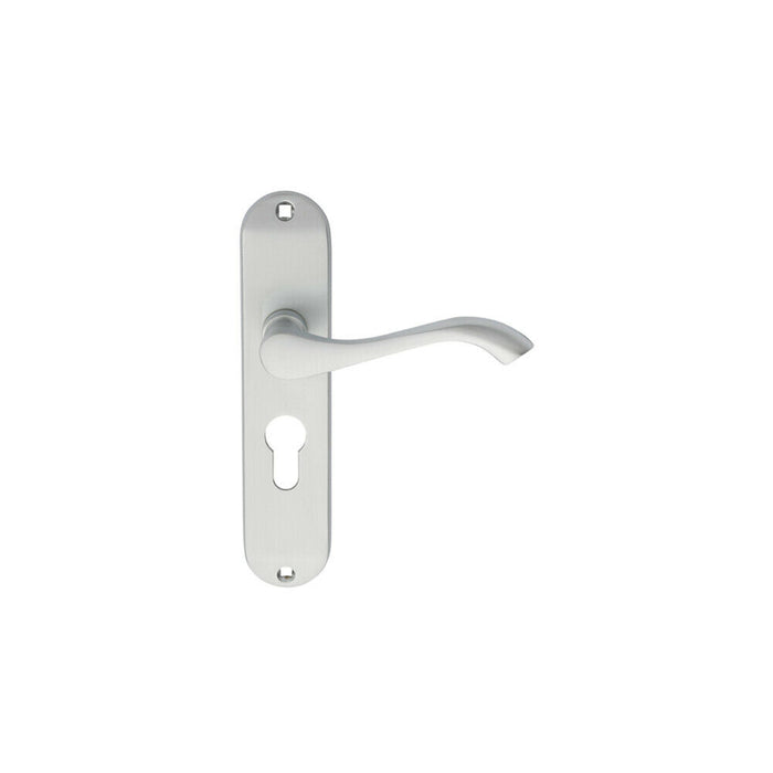 2x PAIR Curved Handle on Chamfered Euro Lock Backplate 180 x 40mm Satin Chrome Loops