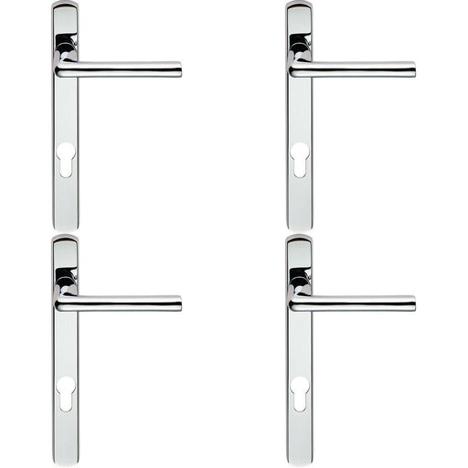 4x PAIR Straight Lever on Narrow Euro Lock Backplate 220 x 26mm Polished Chrome Loops
