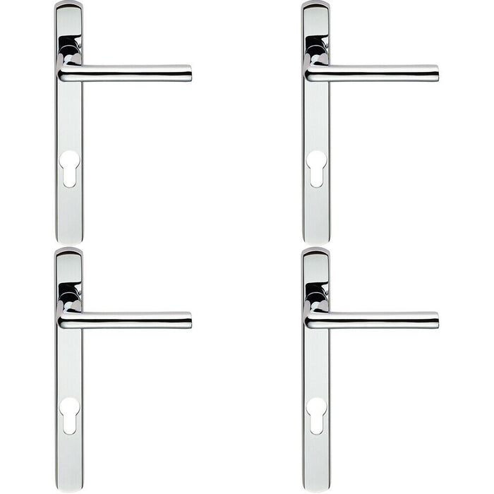 4x PAIR Straight Lever on Narrow Euro Lock Backplate 220 x 26mm Polished Chrome Loops