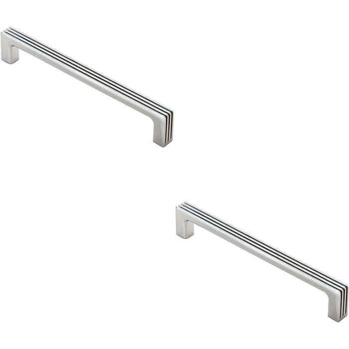 2x Straight D Bar Door Handle with Grooves 160mm Fixing Centres Polished Chrome Loops