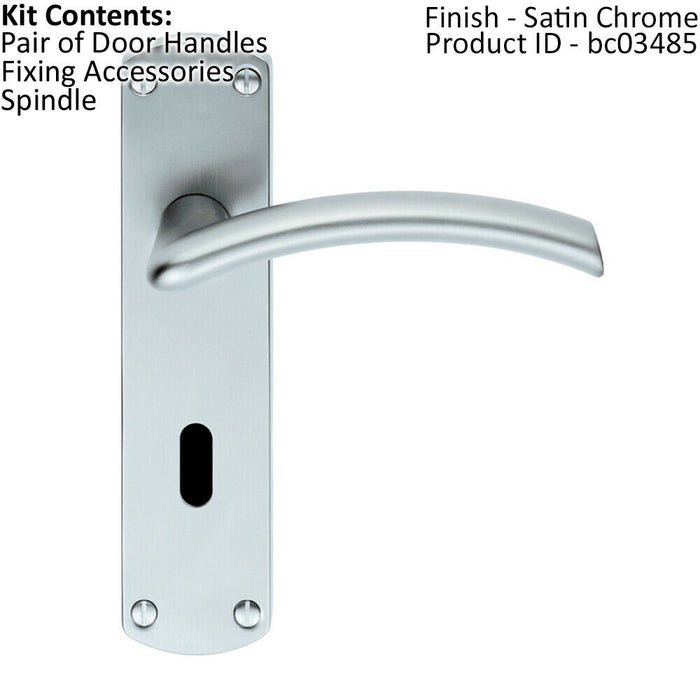 PAIR Arched Lever on Lock Backplate Door Handle 170 x 42mm Satin Chrome Loops