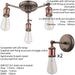 3 Lamp Ceiling Pendant & 2x Matching Wall Light Pack Tarnished Aged Copper Kit Loops