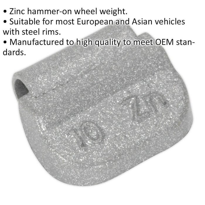 100 PACK 10g Hammer On Wheel Weights - Zinc for Steel Wheels - Wheel Balance Loops