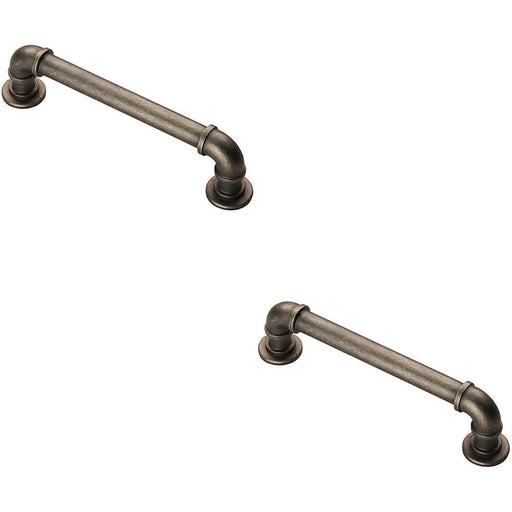 2x Pipe Design Cabinet Pull Handle 128mm Fixing Centres 12mm Dia Pewter Loops