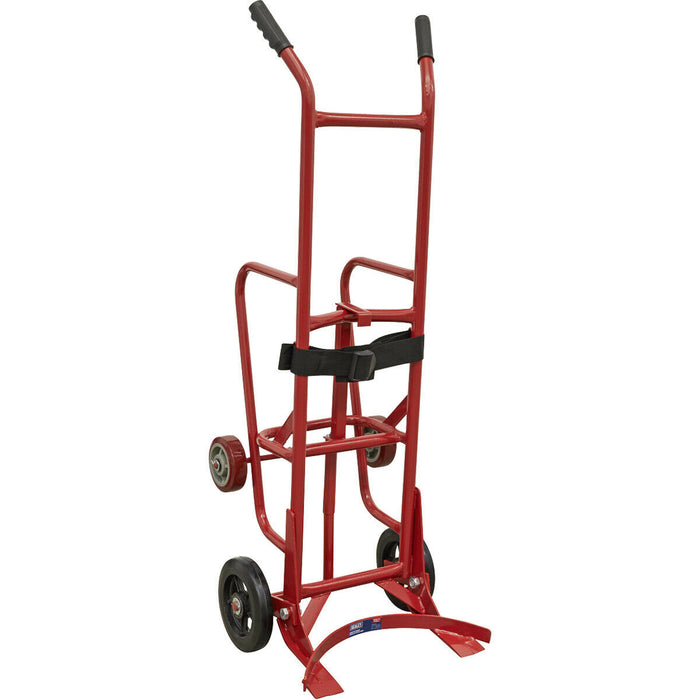 205L Drum Stillage Trolley - Spring Loaded Mechanism - Bracing Strap - Wheeled Loops