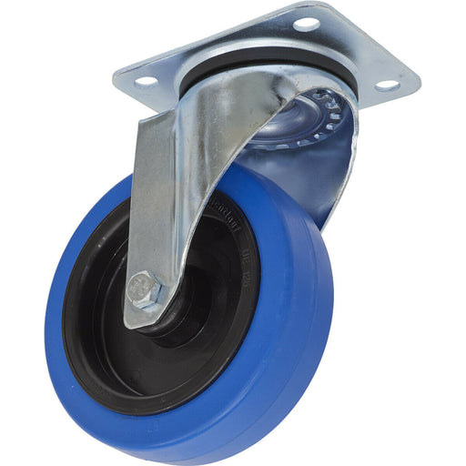 125mm Swivel Plate Castor Wheel - 40mm Tread - Non-Marking Polymer & Elastic Loops