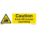 10x CAUTION FORK-LIFT TRUCKS Safety Sign - Rigid Plastic 300 x 100mm Warning Loops