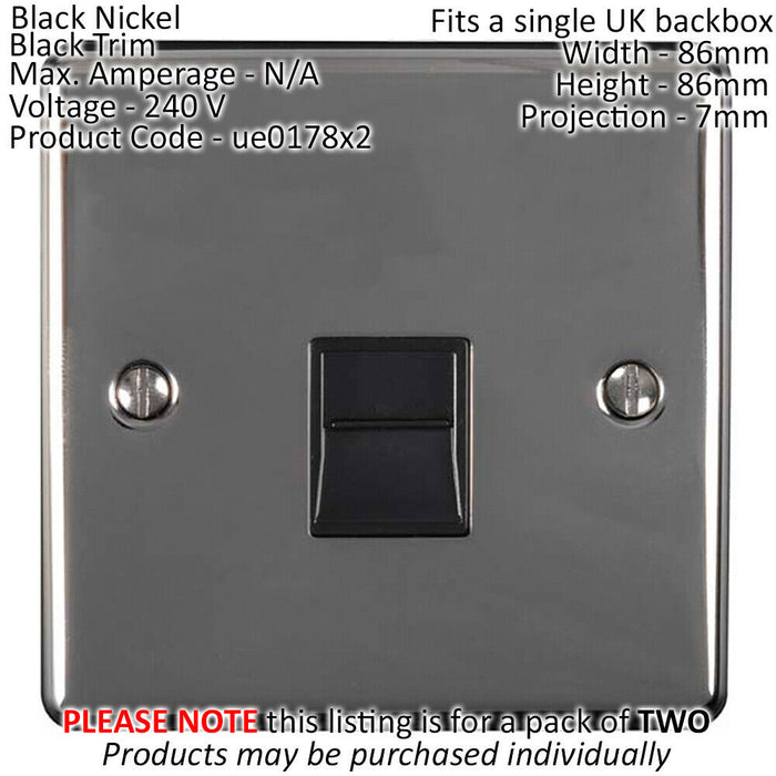 2 PACK BT Master Telephone Socket BLACK NICKEL & Black PSTN Line Wall Plate Loops