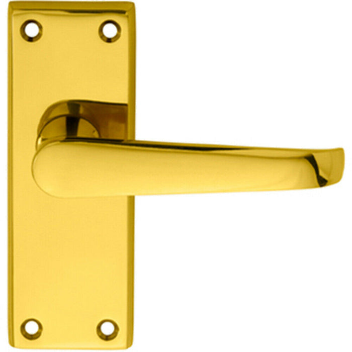 PAIR Straight Handle on Short Latch Backplate 118 x 42mm Polished Brass Loops