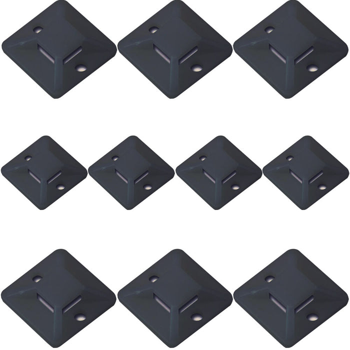10x Black Plastic Cable Tie Bases 28x5mm Sticky Back Adhesive Mount Tidy Wall Loops