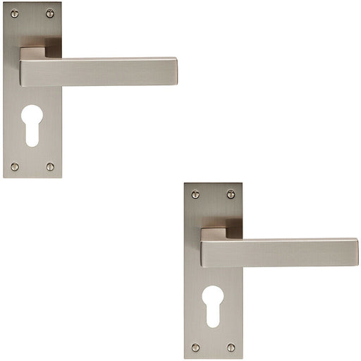 2x PAIR Straight Square Handle on Euro Lock Backplate 150 x 50mm Satin Nickel Loops
