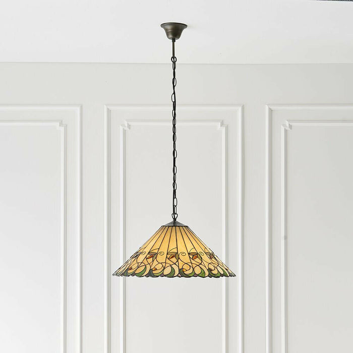 Tiffany Glass Hanging Ceiling Pendant Light Bronze & Amber Floral Shade i00127 Loops