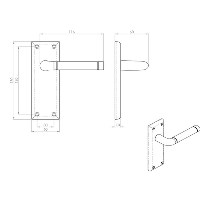 PAIR Round Bar Handle on Latch Backplate 150 x 50mm Polished & Satin Nickel Loops