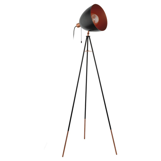 Tripod Floor Lamp Light Black & Copper Shade 1 x 60W E27 Bulb Standard Loops