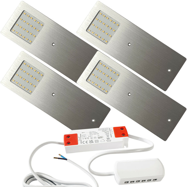 4x 5W Kitchen Cabinet Low Profile Slim Panel Light & Driver Natural White Flush Loops
