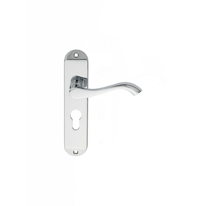 2x PAIR Curved Lever on Chamfered Euro Lock Backplate 180 x 40mm Polished Chrome Loops