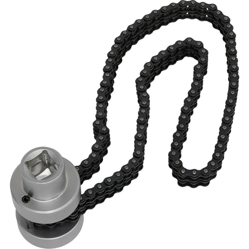 Oil Filter Chain Wrench - 1/2" Sq Drive - 60mm to 115mm Capacity - Double Chain Loops