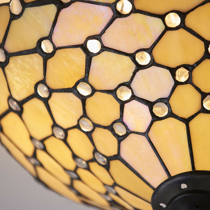 Tiffany Glass Semi Flush Ceiling Light Amber Geometric Inverted Shade i00059 Loops