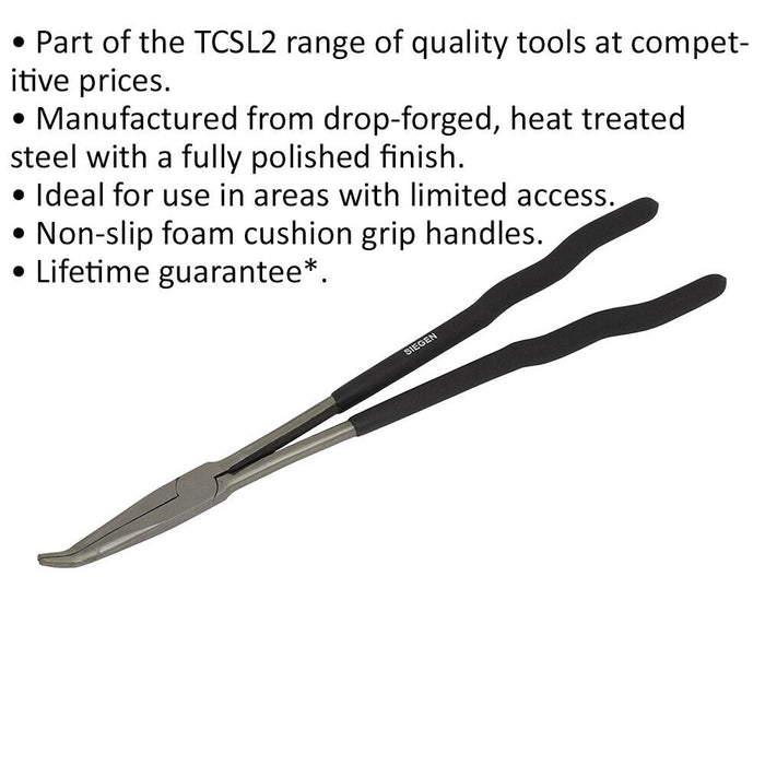 400mm Extra-Long 45 Degree Needle Nose Pliers - 70mm Jaw - Drop Forged Steel Loops