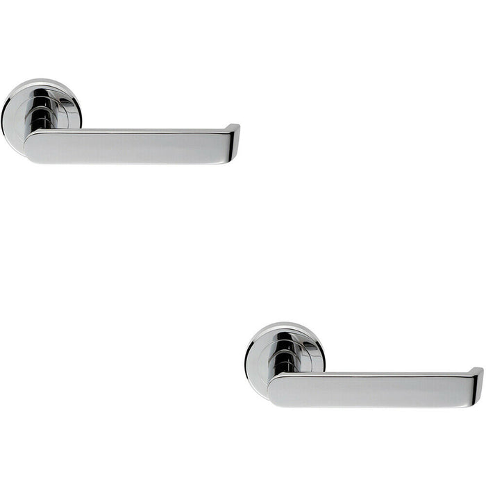 2x Flat Faced Lever on Concealed Fix Round Rose 50.5mm Diameter Polished Chrome Loops