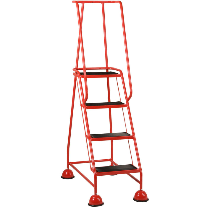 4 Tread Mobile Warehouse Steps -RED- 1.68m Portable Safety Ladder & Wheels Loops