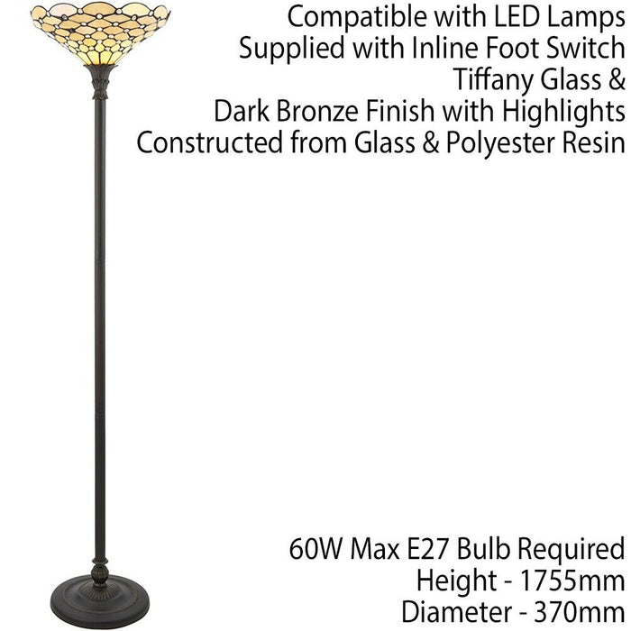 1.7m Tiffany Floor Lamp Dark Bronze & Stained Glass Shade Free Standing i00026 Loops