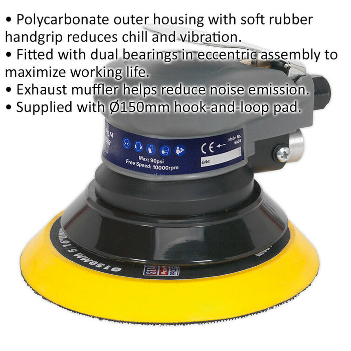 150mm AIR Palm Sander 5mm Orbital - 1/4" BSP - Variable Speed Hook & Loop Pad Loops