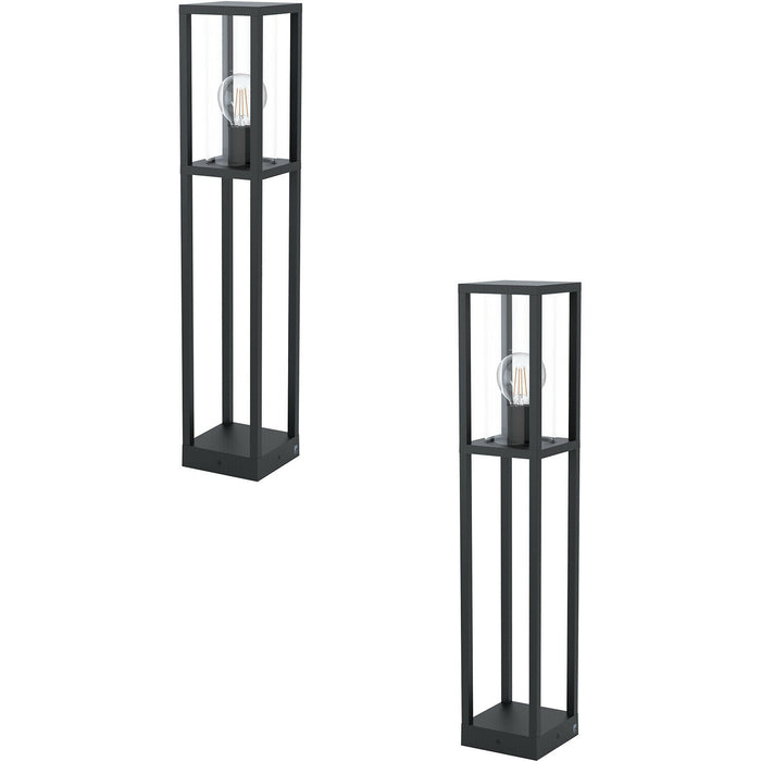 2 PACK IP44 Outdoor Bollard Light Black Cast Aluminium Box 40W E27 Tall Post Loops