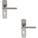 2x Mitred T Bar Lever Door Handle on Lock Backplate 172 x 44mm Satin Steel Loops