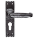 PAIR Creased Style Lever on Slim Euro Lock Backplate 156 x 38mm Black Antique Loops