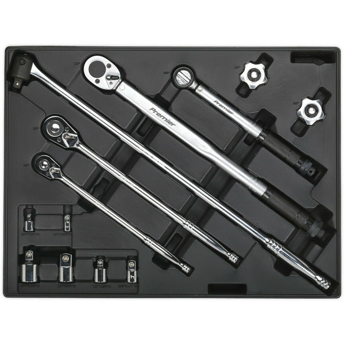 13pc Ratchet Torque Wrench Breaker Bar & Socket Set - 530 x 397mm Tool Tray Loops