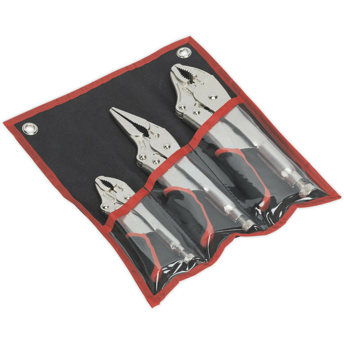 3 Piece Quick Release Locking Pliers Set - Curved and Long Nose Pliers - Steel Loops