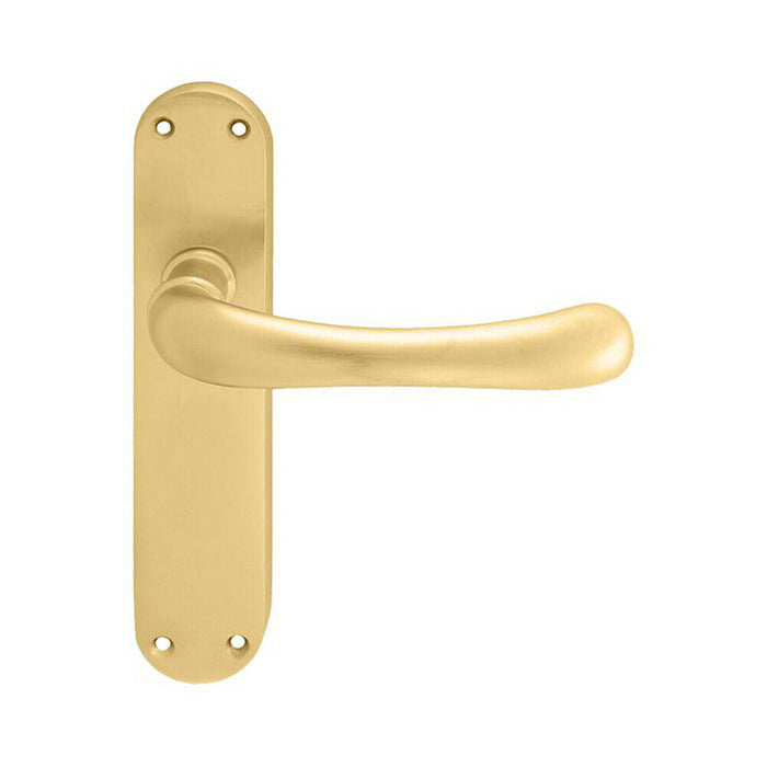 PAIR Smooth Rounded Handle on Shaped Latch Backplate 185 x 42mm Satin Brass Loops
