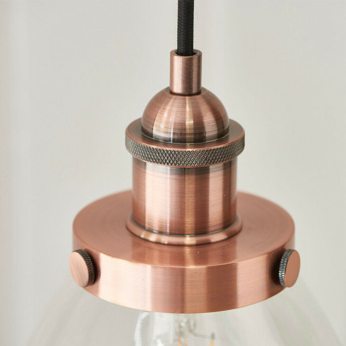 Ceiling Pendant & 2x Matching Wall Light Pack Aged Copper & Clear Glass Shade Loops