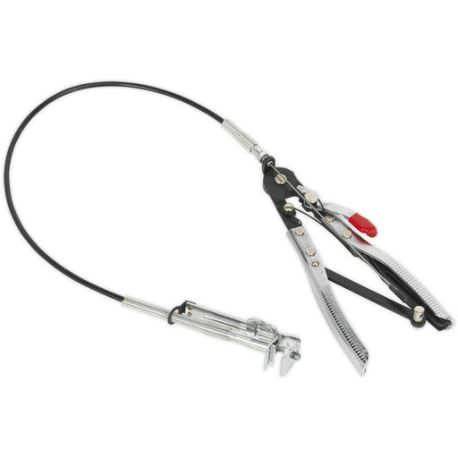 Heavy Duty Remote Action Hose Clip Tool - Long Reach Flexible Cable - Ratchet Loops