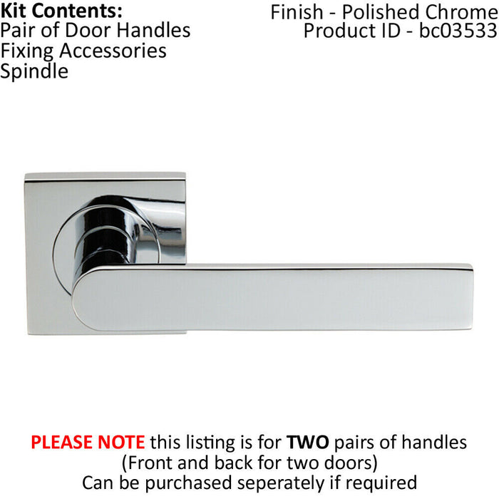 2x PAIR Flat Rectangular Bar Lever on Square Rose Concealed Fix Polished Chrome Loops