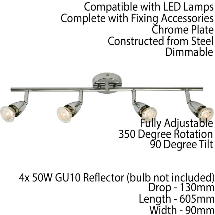 LED Adjustable Ceiling Spotlight Chrome Plate Quad GU10 Kitchen Bar Downlight Loops