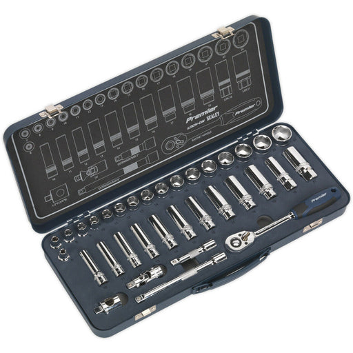 34 PACK Socket Set 3/8" Metric Square Drive - 6 Point LOCK-ON Rounded Heads Loops